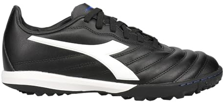Diadora Brasil Elite Turf Soccer Shoe - Water-Resistant Suprellsoft, Non-Slip PU Heel Lining, Flex Points on Insole, Fine Craftsmanship, Black/White/Blue, 8.5