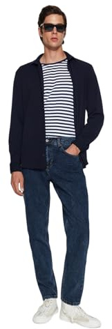 Trendyol Herren Gerade Wesentliche Passform Normale Taille Jeans, Jeans Uomo, Navy,