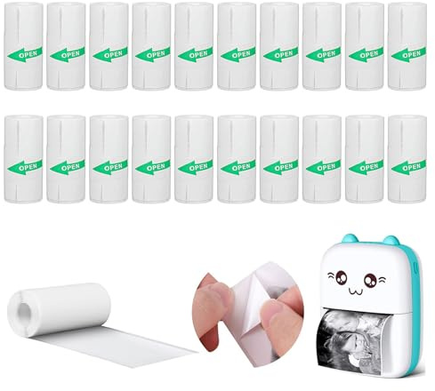 EXIN DEHCEN 20 st termiska skrivarpapper, 57 x 25 mm, självhäftande miniklistermärke, termiskt papper, barnkamera, kompatibelt med alla termiska miniskrivare (3 m/1 rulle)