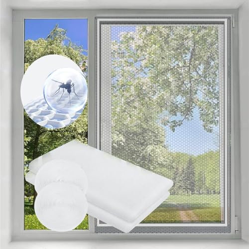 Bokaiya Moustiquaire Fenêtre, Moustiquaire Transparente Universelle pour Fenêtre, Filet Anti-Moustiques Adhésif, DIY Moustiquaire, Bricolage, Taille Maximale de la Fenêtre 100x120cm(Lot de 2, Blanc)