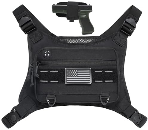 Sports Chest Pack for Men Front Chest Bag Fits Most Pistols Chest Pouch Harness for Running, Hiking, Workouts (Black)