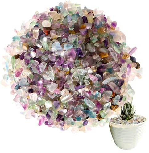 LINXIU Kristalle Fluorit Chips Mini Edelsteine Heilsteine Aquarium Blumentopf Deko Sand Steine Kieselsteine für Sukkulenten Terrarium DIY (500G)