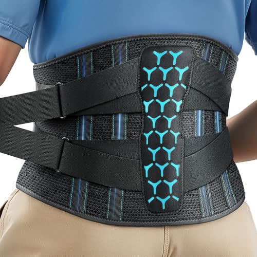Rakiie Fascia Lombare Supporto Schiena, Tutore Ergonomico a 7 Stecche con Comoda Imbottitura 3D, Cintura di Supporto Lombare Facile da Indossare e Togliere, Blu Taglia XXL (Girovita: 130-160 CM)