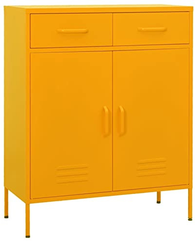Azzrora Armadietto Giallo Senape 80x35x101,5 cm in Acciaio, Mobile Metallo, Armadio Ufficio, Ripostiglio