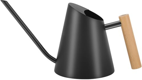 LanQii 900 ml/30 oz vattenkanna inomhusväxter, rostfritt stål inomhus vattenburk med lång pip och trähandtag vattenkanna för krukväxt bonsai trädgårdsblomma – rak svart