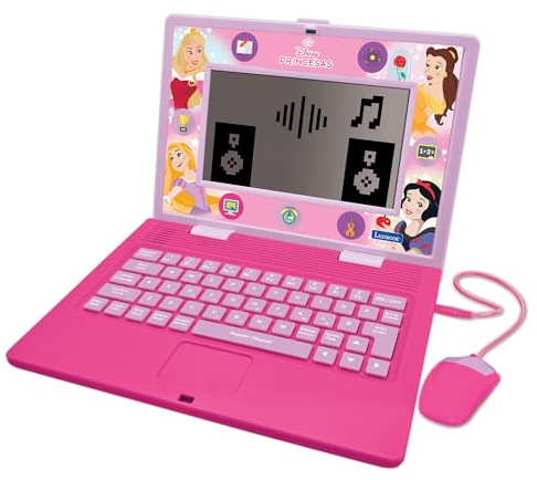 LEXIBOOK, Disney Princess, Bilingual and Educational Laptop SPANISH/ENGLISH, Toy for Children, 170 Activities to Learn, Play Games and Music, Large Screen, Pink, JC599DPi2