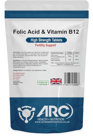 Folic Acid 800mcg with Vitamin B12 365 Tablets – High Strength Supplement Women Health Pre Pregnancy Supplements, B12 for Women