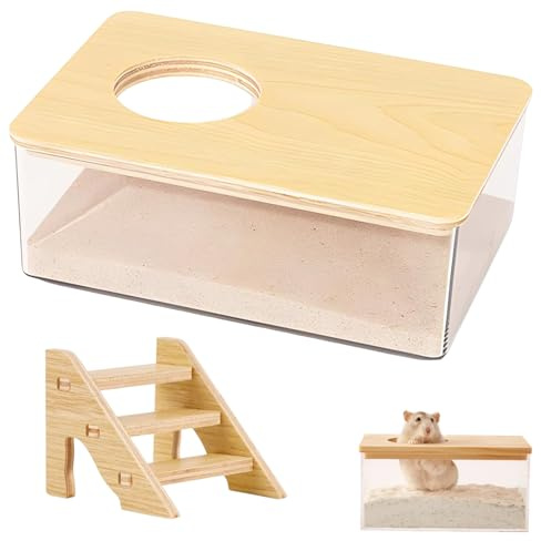 Pddenality Hamster Sand Bath, Gerbil Sand Hamsters Bath Container With Ladder Gerbil Sand Bath 10.5x15.5x6 CM Hamster Accessories