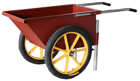 Carrello per carriola in metallo resistente, con manico retrattile e 2 ruote pneumatiche, per prato e giardino, rosso, di grandi dimensioni