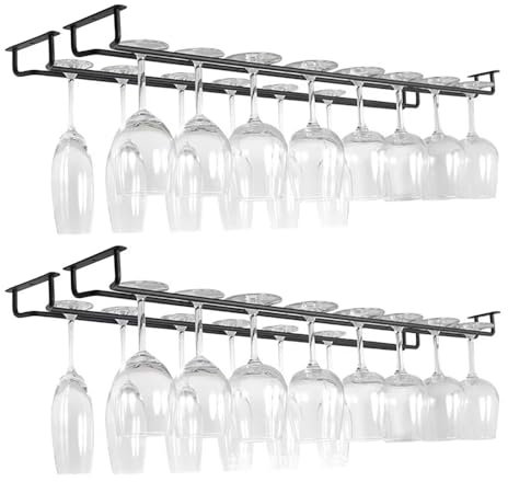 HEYOUTH Support Verre a Pied Suspendu,Porte Verre a Pied Suspendu,Porte Verres Suspendu,4 Pièces 40cm Porte-verres à Vin Peut contenir 32 à 40 verres à vin avec Vis pour Cuisine Café Bar Restaurant