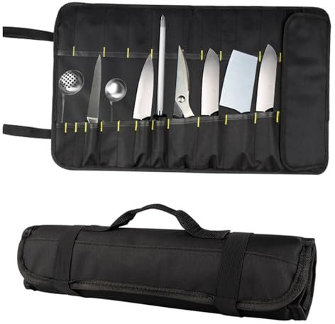 Bolsa para cuchillos de chef, bolsa para cuchillos de chef Oxford resistente con 12 ranuras, estuche para cuchillos de chef, rollo de herramientas multifuncional para billetera, (Negro)