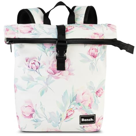 Ragusa-Trade Bench Hydro Mini Rolltop Rucksack Damen & Herren, Daypack, Backpack, 34/43 x 27 x 10 cm, 13 L Volumen, hell Blumen