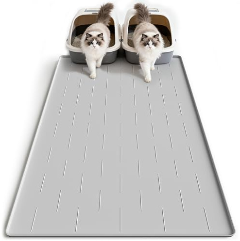 Pieviev Silicone Cat Litter Trapping Mat, 40''x28'' Extra Large Cat Litter Mat, Easy to Clean & Soft on Kitty Paws, Waterproof Kitty Litter Pads for Indoor Cats, Light Gray