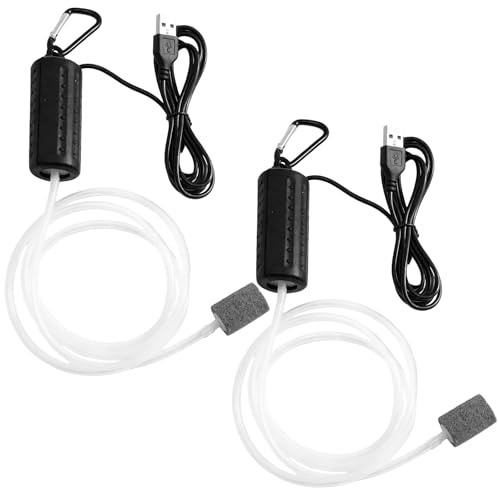 2 bombas de aire para acuario, mini bomba de oxígeno silenciosa, 1 W, USB con piedra de aire y manguera, ahorro de energía
