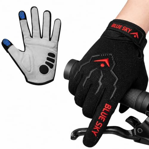 BLUESKYPORTS Full Finger Cycling Gloves Men Women Padded Palm Mountain Bike Gloves with Touchscreen Fingers Shock Absorbing Non Slip Grip Breathable Bicycle Gloves MTB Riding BMX Racing (M)