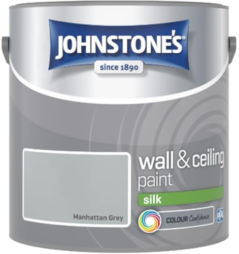 Manhattan Grey Johnstone’s Wall & Ceiling Silk Paint 2.5L – Smooth Silk Finish, Excellent Coverage, Quick Dry, Low Odour Interior Paint for Walls & Ceilings