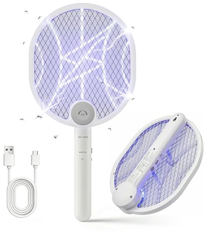 Matamoscas eléctrico plegable, matamoscas de 4000 V, 1500 mAh, recargable con cable USB-C para interiores, hogar y exteriores