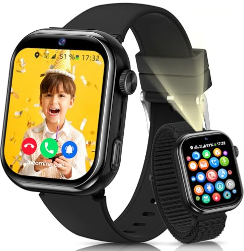 BANLVS Smartwatch Kinder mit SIM Karte, Kinder-Smartwatch mit IP68 Wasserdicht, Schulmodus, 1,83 Bildschirm, Schrittzähler Kinderuhr Mädchen Jungen, Schwarz