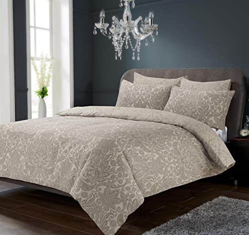 Olivia Rocco Chantilly Duvet Cover Set Modern Print Cotton Rich Quilt Covers Reversible Easy Care Bedding Bed Linen Sets, Single Natural