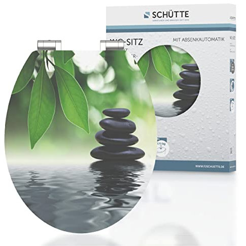 SCHÜTTE WC-Sitz Holzkern HG OASIS, Hochglanz Toilettensitz mit Absenkautomatik, passend für alle handelsüblichen WC-Becken, maximale Belastung der Klobrille 175 kg, Motiv OASIS 80543