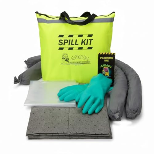 AABACO Universal Spill Kit 5 Gallon – Oil Spill Kit with Absorbent Pads, Socks, Yellow Duffle Bag, Gloves & Disposal Bag for Automotive, Garage & Industrial Use