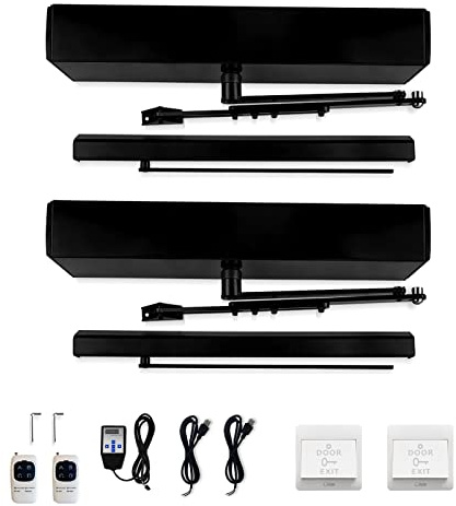 Olideauto Automatic Double Door Opener Black Color Olide-120B,Auto Open Electric Double Swing Doors by 1PCS Hardwird Exit Button at The Same Time,Hold Opening Time Adjustable via Handheld Programmer
