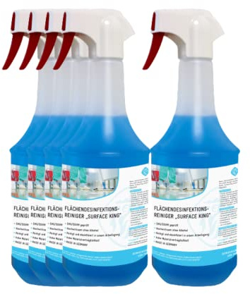 Desinfektionsreiniger für Oberflächen | hocheffizient | begrenzt viruzid | gebrauchsfertig | Kombipaket aus 5 x 1 Liter Sprühflaschen | Wellness, Solarium, Yogamatte, Sportgeräte, Gastro uvm.