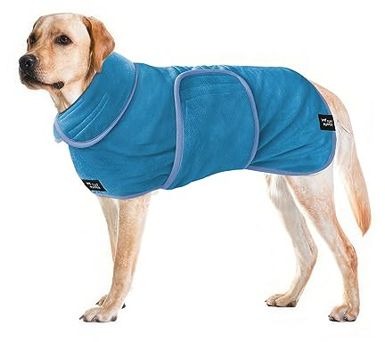 Tuff Pupper Fast Drying Dog Bath Robe | 800 GSM Plush Dog Towel Bathrobe/Dressing Gown | Super Absorbent Pet/Puppy Bathrobe | Adjustable Hood & Belly Strap | Super Soft | Fast Drying (XL, Blue)