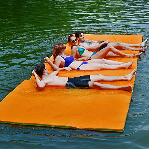 COSTWAY Flotador de Agua, Estera Flotante de Espuma XPE de 3 Capas，Resistente al Desgarro con Dispositivo para Recreación y Relajación en el Agua, para Mar, Lago, Piscina (355 x 183 cm, Naranja)