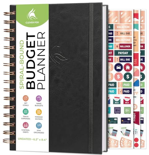 Clever Fox Budget Planner Spiral – Expense Tracker Notebook – Monthly Budgeting Organizer, Finance Logbook & Accounts Book to Control Your Money – Undated Bill Tracker, 6.3x8.4” - Black