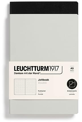 LEUCHTTURM1917 368187 Jottbook (A5), 59 nummerierte Seiten, Dotted, Light Grey und Schwarz, im Doppelpack