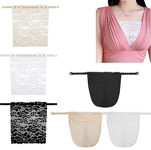 dinghaole 6 Pcs Cache décolleté - Dentelle A Clipser Faux Camisole Soutien-Gorge - Modestie Panneau Gilet - Haut Imitation Caraco Bandeau en Dentelle - Recouvrir Décolleté - Femmes