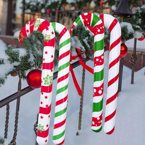 SHOWHEEL 4 PCS 88cm Bastones de Caramelo inflables,Bastón deCaramelo Inflable de Navidad para Decoraciones navideñas,Bastones de Caramelo Gigantes,para decoración navideña,decoración Navidad Exterior