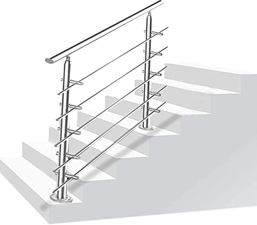 Daromigo Main courante en acier inoxydable de 160 cm avec 5 traverses, angle réglable, diamètre 42 mm, rampe d'escalier en acier inoxydable pour l'intérieur et l'extérieur, escaliers, balcon