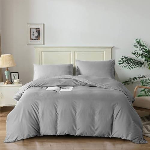Good Nite King Size Duvet Cover Sets Bedding Sets King Size Duvet Cover With Pillowcases Soft Microfiber Bed Cover Machine Washable (Light Gray, King 230x220cm)