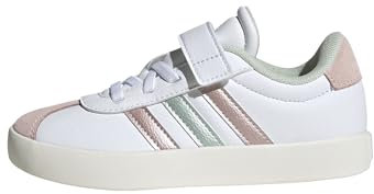 adidas VL Court 3.0 Hook and Loop Shoes Kids Schuhe, FTWR White/Linen Green met./Sandy pink met, 34 EU