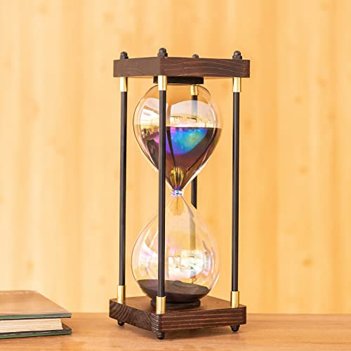 Große Sanduhr 60 Minuten,Regenbogen Glas Deko Sanduhren,Geschenk Sanduhr,Für Haus, Schreibtisch, Büro, Hochzeits Dekoration. (Schwarzer)