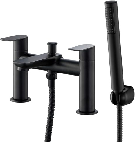 Matte Black Bathroom Taps with Shower, BATHWEST Bathroom Sink Taps with Shower Attachment, Brass Bath Mixer Taps with Shower Head 921BYJ