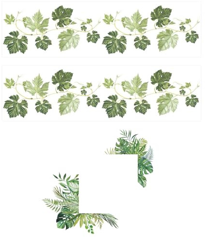 2 pegatinas de pared de hojas verdes, 1 calcomanía de pared para interruptor de plantas verdes, calcomanías de decoración de pared de cocina, calcomanías de marco de espejo, calcomanías de pared de