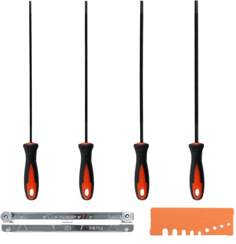 4 Stück Limas para motosierras, 4 Tamaño Afilado de Limas Redondas, Limas de afilado para cadenas con medidor de control rápido guía de limada, negro lima redonda de acero herramienta de mano para