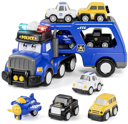Lehoo Castle Toys for 2 3 4 5 Year Old Boy, Toddler Police Car Toys for Boys Girls with 4 Pull Back Cars, Kids Toy Cars for 2-5 Year Old, Birthday Gifts for Kids Ages 3 4 5