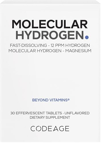 Codeage Molecular Hydrogen Supplement - Fast-Dissolving 12 PPM Hydrogen Water Tablets with Elemental Magnesium - Hydration Tablet Body Function - Unflavored, Vegan, Non-GMO, Gluten-Free - 30 Tablets