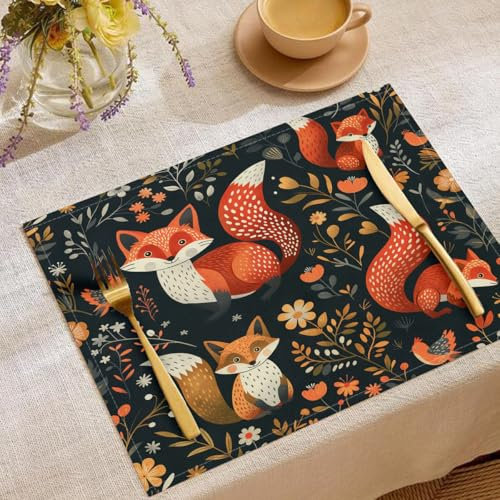 Juego De Manteles Individuales para Mesa De Comedor Set De 6 | Animales Bohemios | Mantel De Plantas Vintage, 45X30Cm, Lavable Resistente Al Calor para Comedor, Cocina, Boda