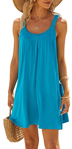 GPLOPEEY Abiti da spiaggia estivi da donna con scollo a U senza maniche bikini copricostume da bagno a tunica tinta unita abiti da bagno da donna vestiti da vacanza, 02 blu., S