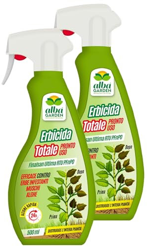 Albagarden - Diserbante Totale a base di Acido Pelargonico - Erbicida Ad Azione Disseccante Per Erbacce, Gramigna Alghe e Muschi - Spray Pronto Uso 500 ml (2 Pezzi)