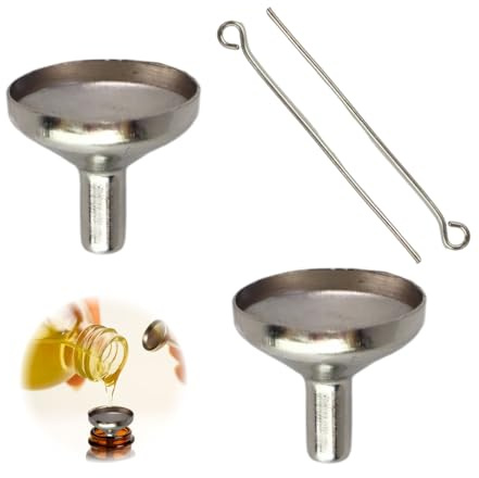 2 pezzi Mini imbuto in acciaio inox con asta di guida, piccolo imbuto in metallo per cucina, cosmetici, liquidi e rifornimento auto, bottiglie Funnel (S)
