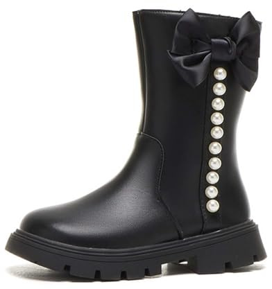 Generisch Chaussures d'hiver pour fille avec nœud - Bottines chaudes pour fille - Chaussures de randonnée - Couleur unie - Pour Dirndl, Noir , 34 EU