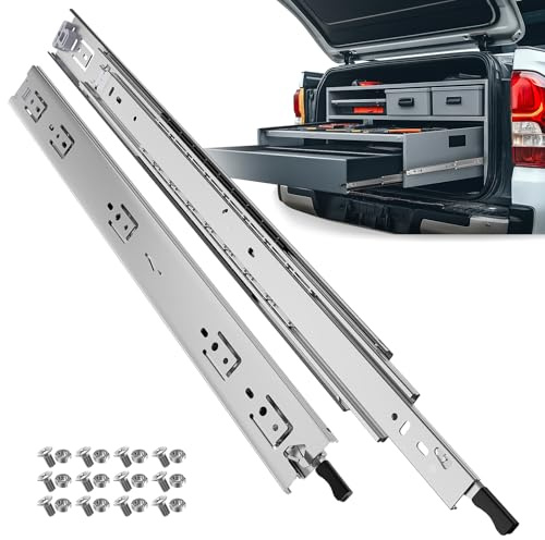 ToBeGreat Glissiere Pour Tiroir Charge Lourde 550 mm Avec Serrure Camping Car & Armoire à outils Latéral Coulisse de Sortie Totale Rail Coulissant Glissière a Bille max 68 kg 1 Paire(2 pièces)