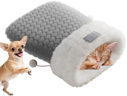 Syengery Lit pour Chat | Niche Semi Fermée pour Animaux avec Coussin Chauffant - Sac De Couchage D Hiver pour Chat,pour Noël Halloween Camping Jeu Intérieur Maison Voyage Voiture Cachette Repos
