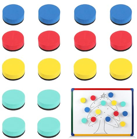 Whiteboard Eraser 16 Pack Mini Dry Erase Erasers White Board Eraser Whiteboard Cleaners Magnetic Wiper Sponge Cleaner for Dry Erase Pens and Markers 4 Colors for Classroom, Office and Home Use, Round